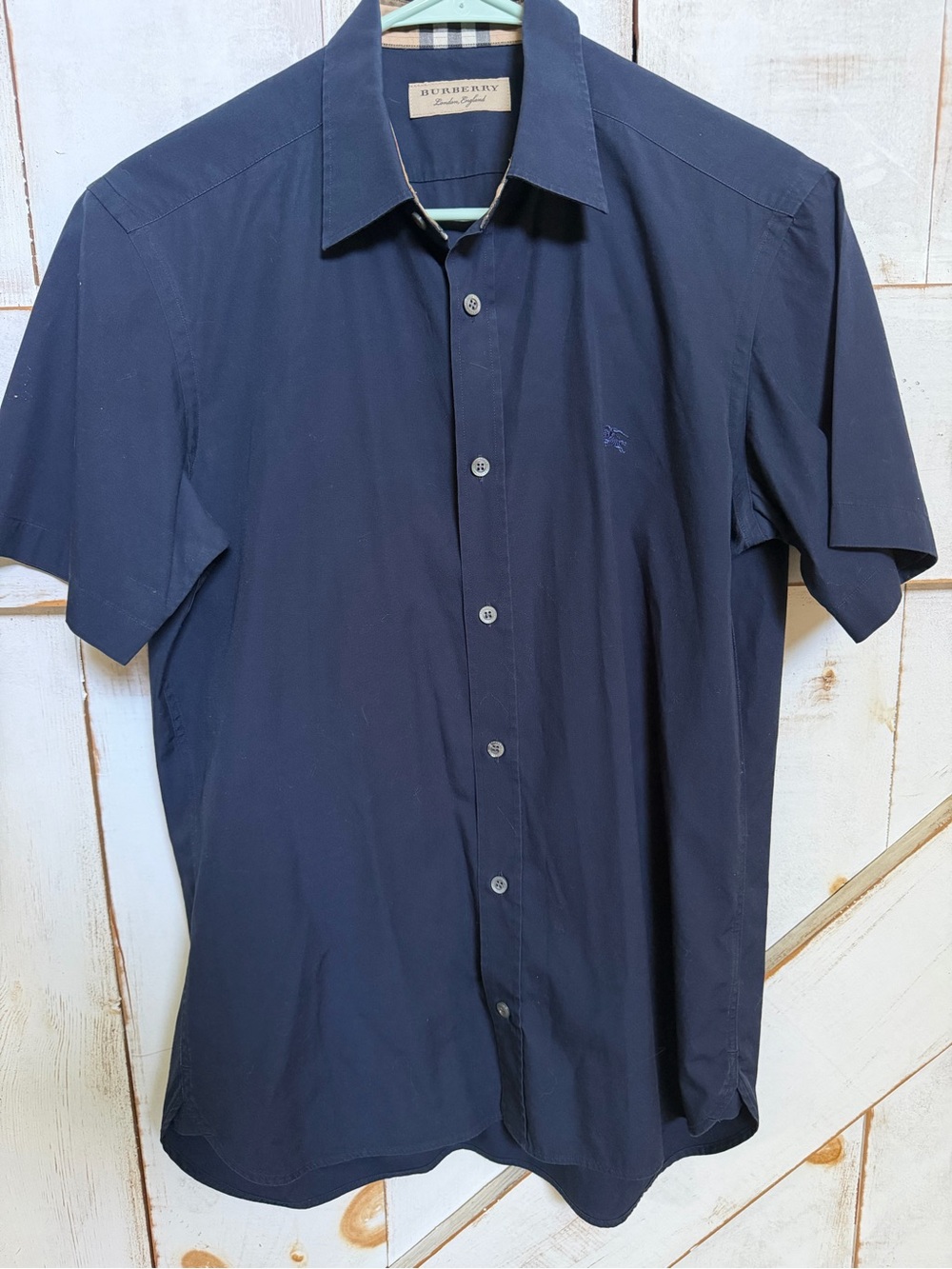 Burberry Men’s Dark Navy Short-Sleeve Button-Down Shirt